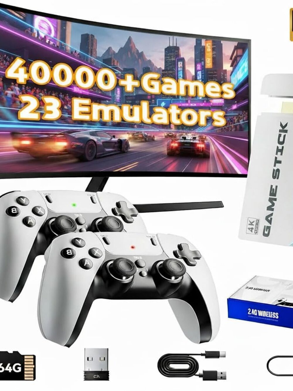NEW BLEAKTEIR Retro Game Stick 4K HDMI with 40000 Plug and Play 2 Wireless 64G